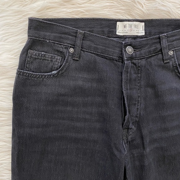 Free People We The Free Black Distressed Maggie Mid-Rise Straight-Leg Jeans - Picture 5 of 12